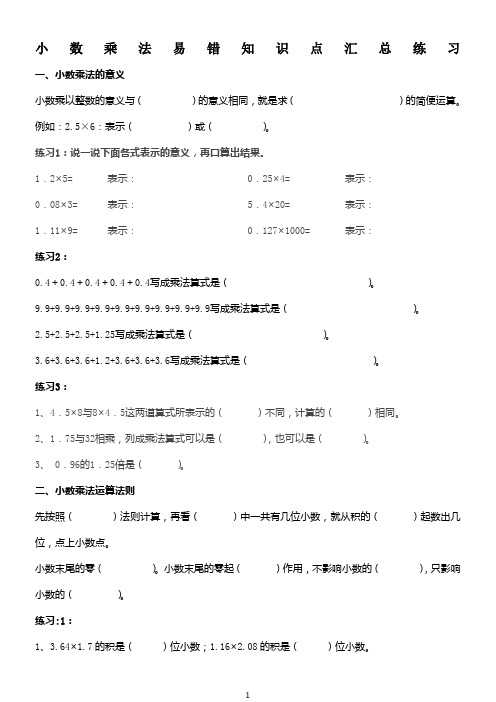 人教版五年级上册小数乘法易错点汇总66