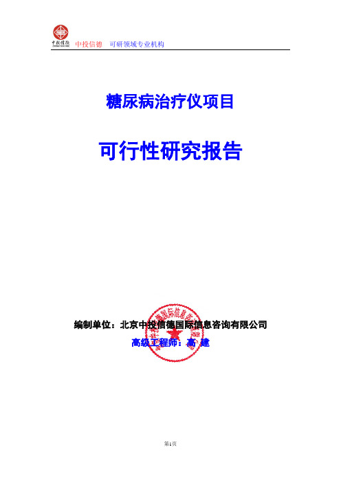 糖尿病治疗仪项目可行性研究报告编制格式说明(模板型word)