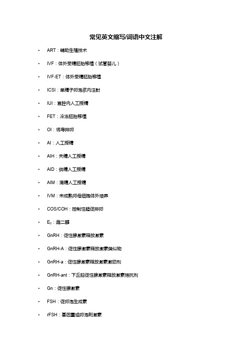 常见生殖领域英文翻译