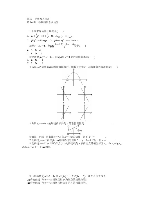 【学海导航】2015届高三数学(人教版理B)第一轮总复习同步训练：第3单元《导数及其应用》