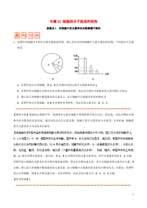 备战高考生物 纠错笔记 专题01 细胞的分子组成和结构