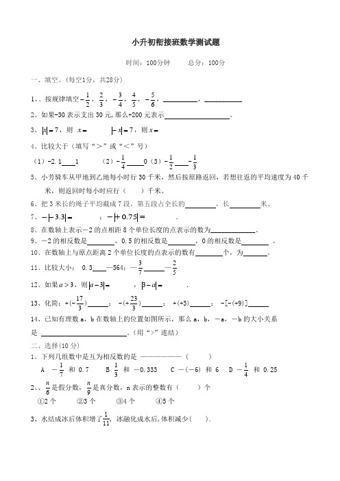 (完整版)小升初衔接数学测试题
