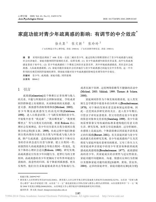 家庭功能对青少年疏离感的影响_有调节的中介效应_徐夫真