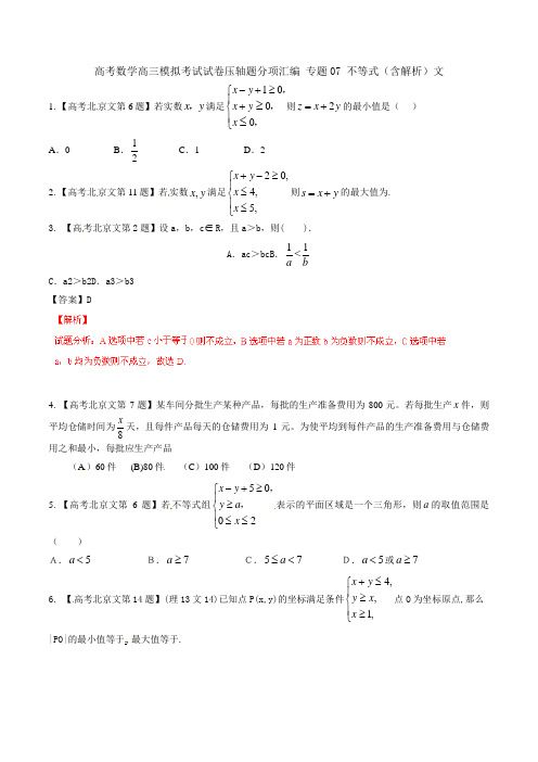 高考数学高三模拟考试试卷压轴题分项汇编 专题07 不等式含解析文