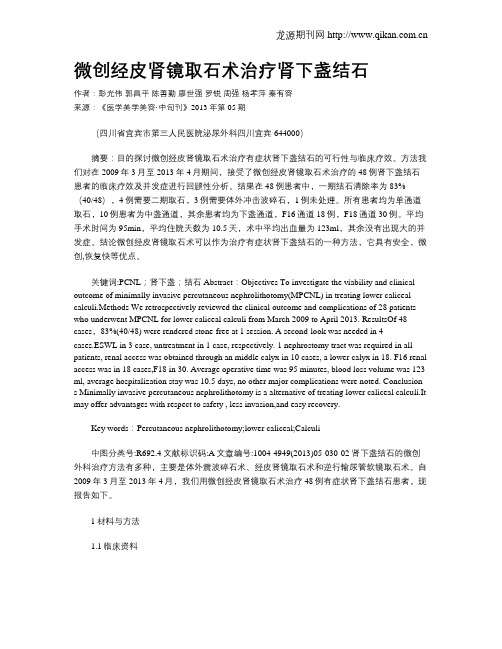 微创经皮肾镜取石术治疗肾下盏结石