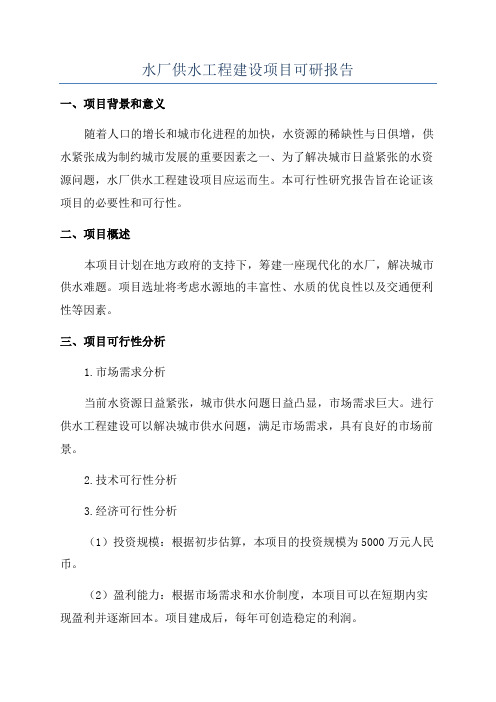 水厂供水工程建设项目可研报告