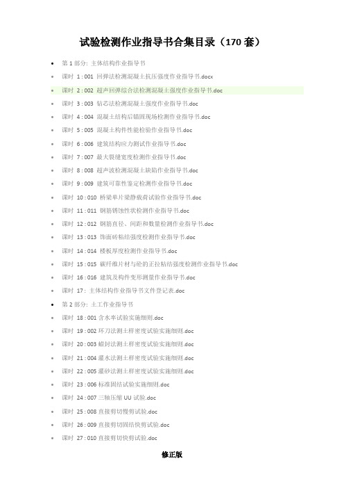 试验检测作业指导书目录(170套)_修正版_修正版