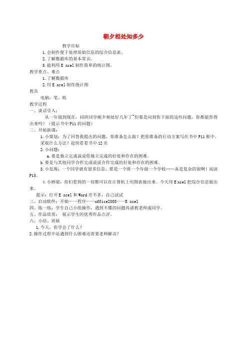 五年级信息技术下册 朝夕相处知多少1教案 华中师大版