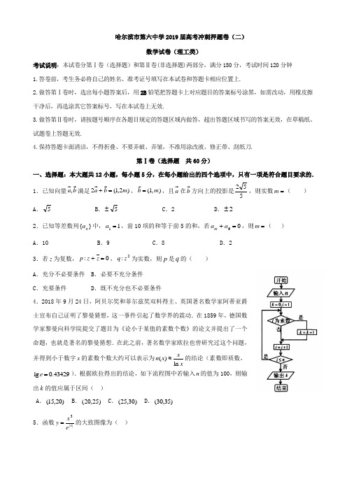 2019届黑龙江省哈尔滨市第六中学高三冲刺押题卷(二)数学(理)试题Word版含答案