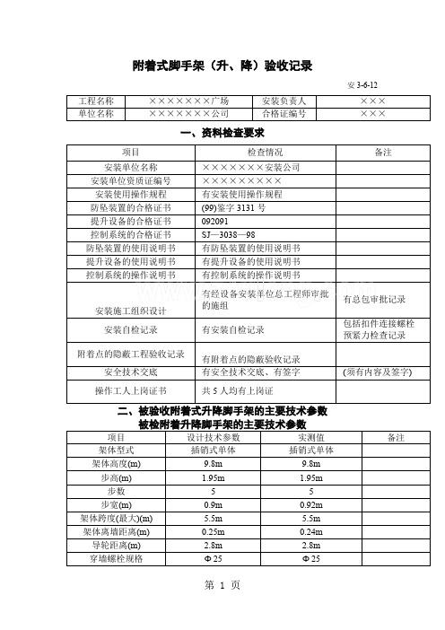 附着式脚手架(升、降)验收记录-5页文档资料