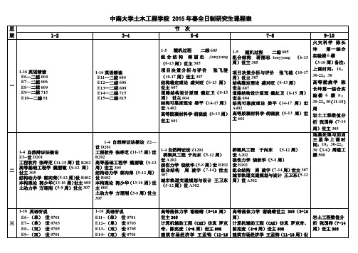 新版中南大学土木工程学院%202015年春全日制研究生课程表原版doc