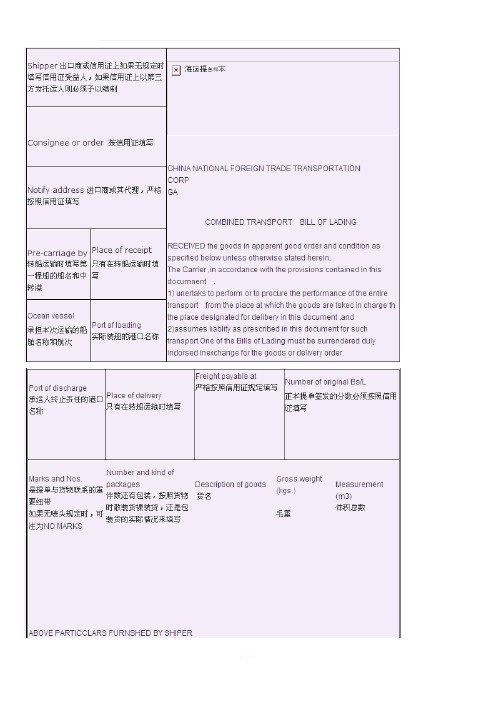 海运提单样本