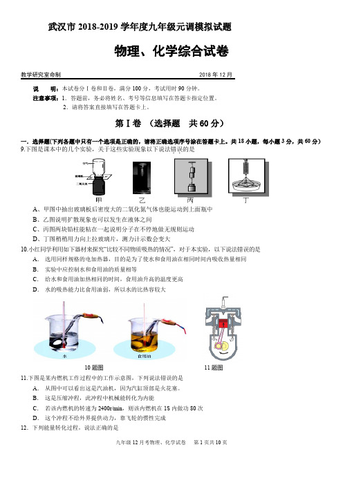 湖北省武汉市2018-2019学年度九年级元调模拟试题2018年12月