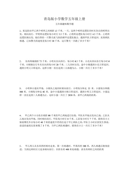 小学数学五年级上册趣味题