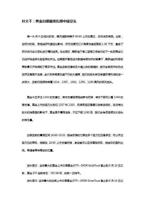 2014年6月10日叶大干(贵金属)+叶大干：黄金白银继续扎根中线空头