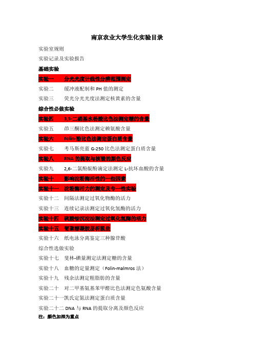 南农生化实验名录