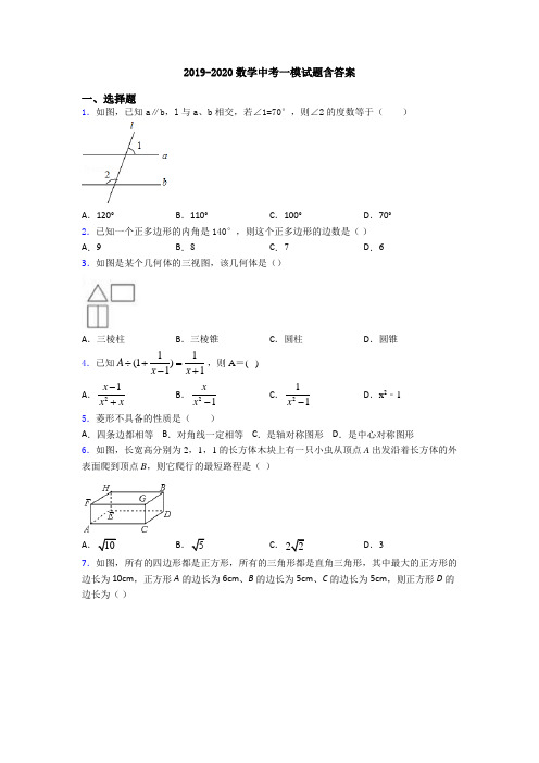 2019-2020数学中考一模试题含答案