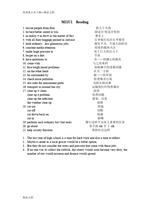 牛津高中英语模块十一第一单元词组M11U1
