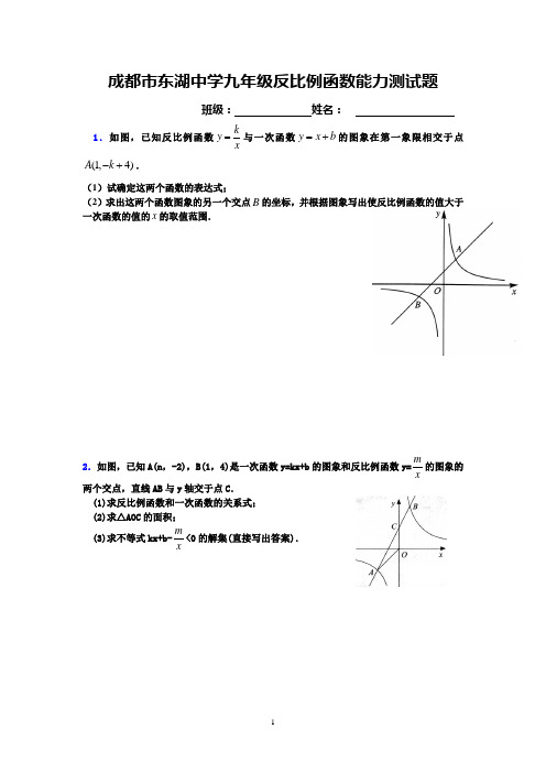 成都市东湖中学九年级反比例函数能力测试题