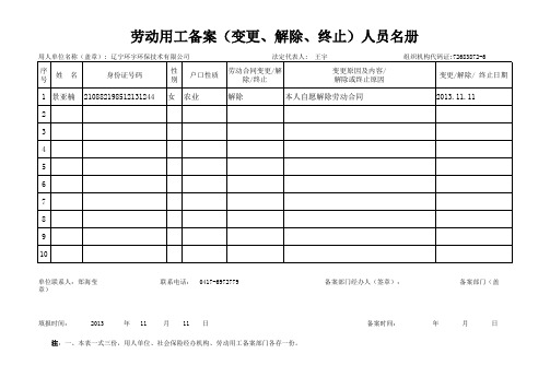 劳动用工备案人员名册
