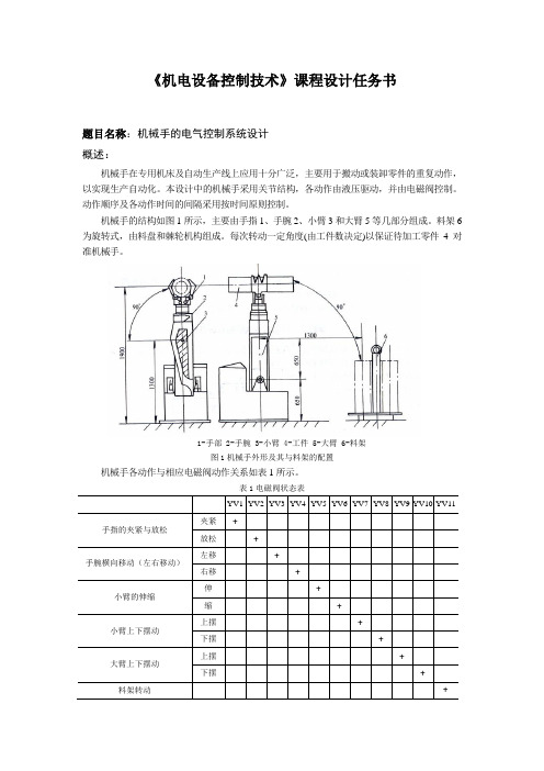 机械手的电气控制系统设计任务书