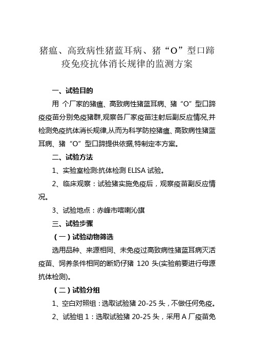 猪蓝耳病免疫抗体消长规律的实验方案