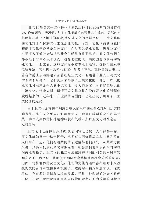关于亚文化的调查与思考