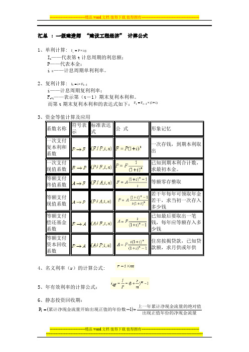 汇总：一级建造师 “建设工程经济”  计算公式