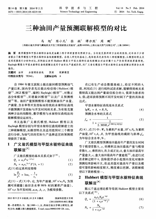 三种油田产量预测联解模型的对比
