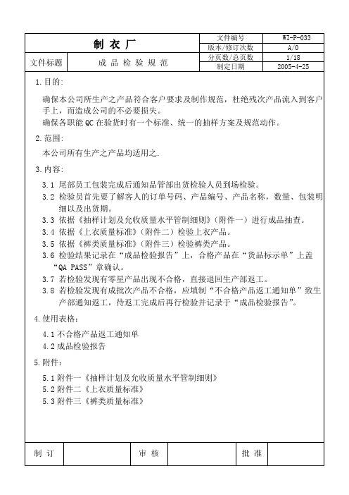 WI-P-033成品检验规范