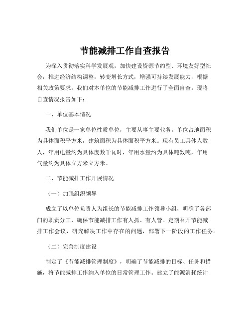 节能减排工作自查报告