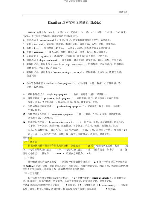汉密尔顿焦虑量表模板