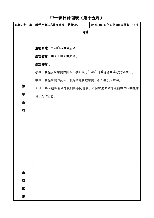 中班日计划表(第十五周)