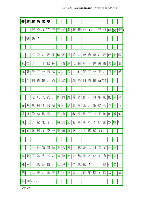 小学六年级其他作文：养猪猪的感受