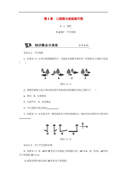 九年级数学下册第3章投影与三视图3.1投影第1课时平行投影同步练习新版浙教版