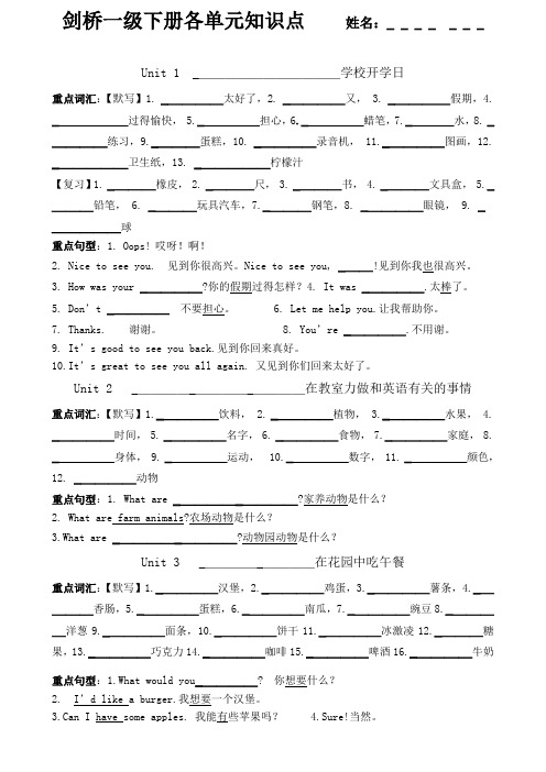 剑桥少儿英语一级下知识点汇总new