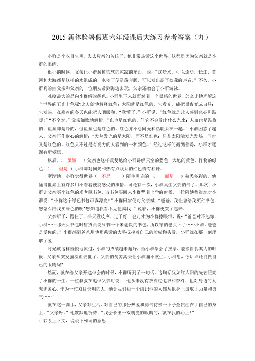 2015新体验暑假班六年级课后大练习参考答案(九)