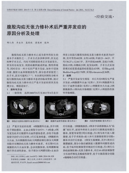 腹股沟疝无张力修补术后严重并发症的原因分析及处理