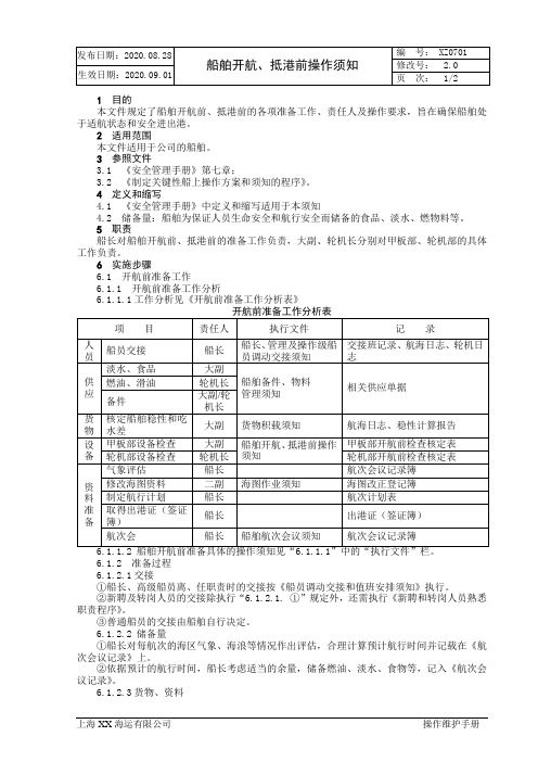 XX海运有限公司XX海运有限公司船舶开航、抵港前操作须知