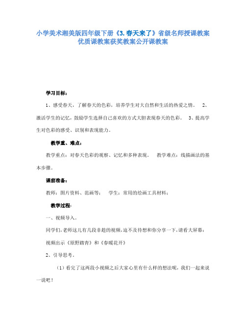 小学美术湘美版四年级下册3.春天来了省级名师授课教案优质课教案获奖教案公开课教案27