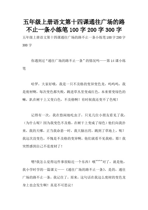 五年级上册语文第十四课通往广场的路不止一条小练笔100字200字300字