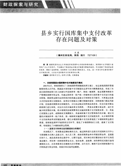 县乡实行国库集中支付改革存在问题及对策