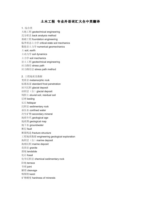 土木工程 专业外语词汇大全中英翻译