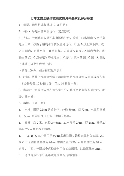 行车工安全操作技能比赛具体要求及评分标准