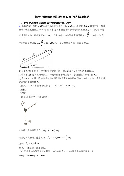 物理牛顿运动定律的应用题20套(带答案)及解析