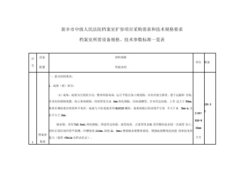 新乡市中级人民法院档案室扩容项目采购需求和技术规格要求档案室所需设备规格、技术参数标准一览表