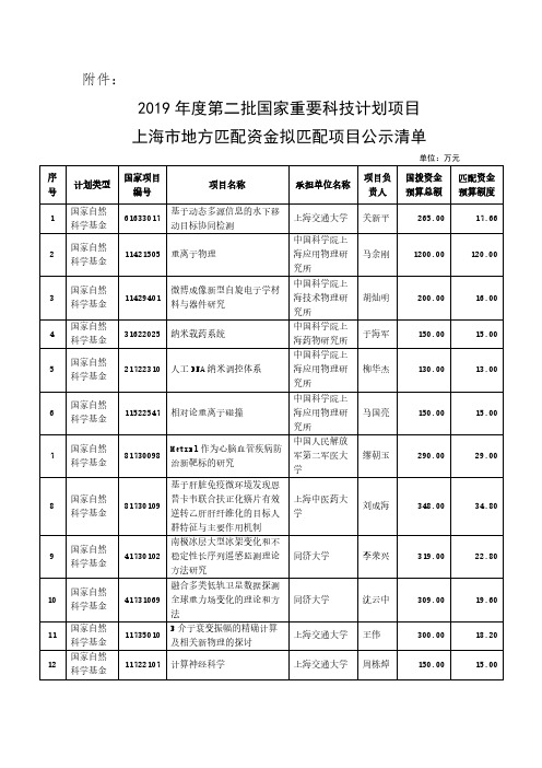 2019年度第二批国家重要科技计划项目