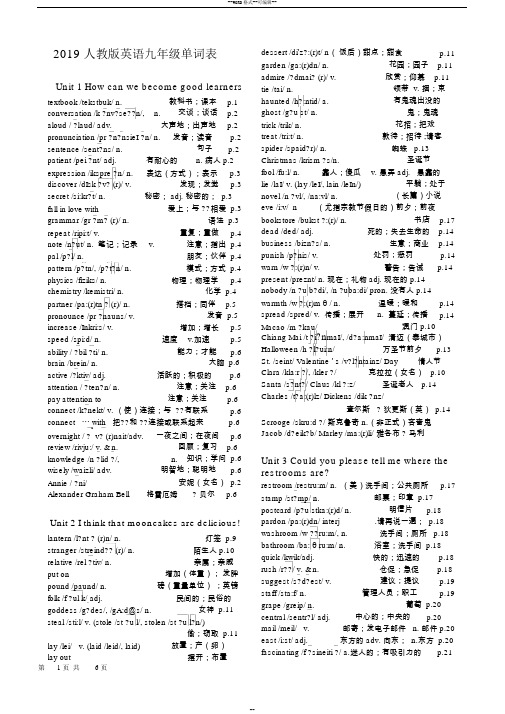 (完整版)2019人教版九年级英语全册单词表