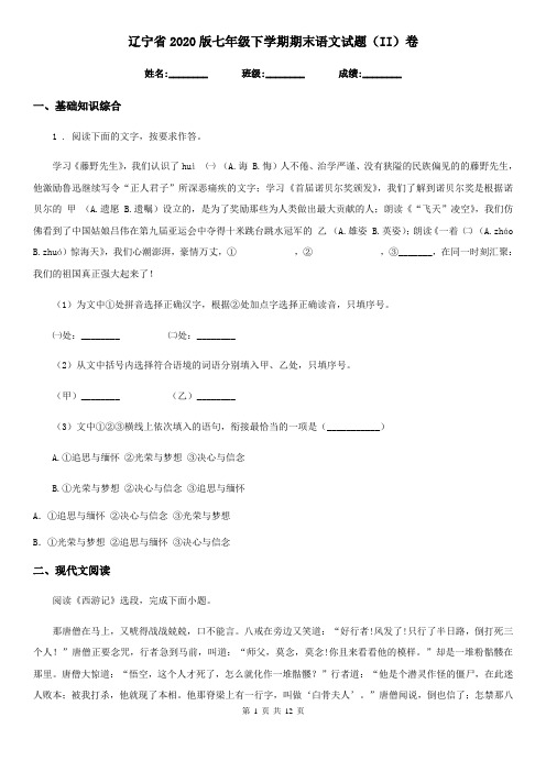辽宁省2020版七年级下学期期末语文试题(II)卷