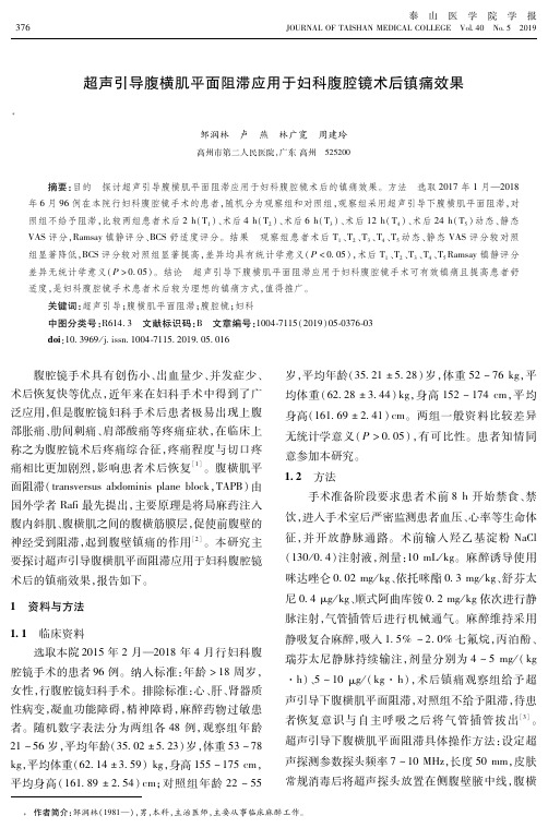 超声引导腹横肌平面阻滞应用于妇科腹腔镜术后镇痛效果